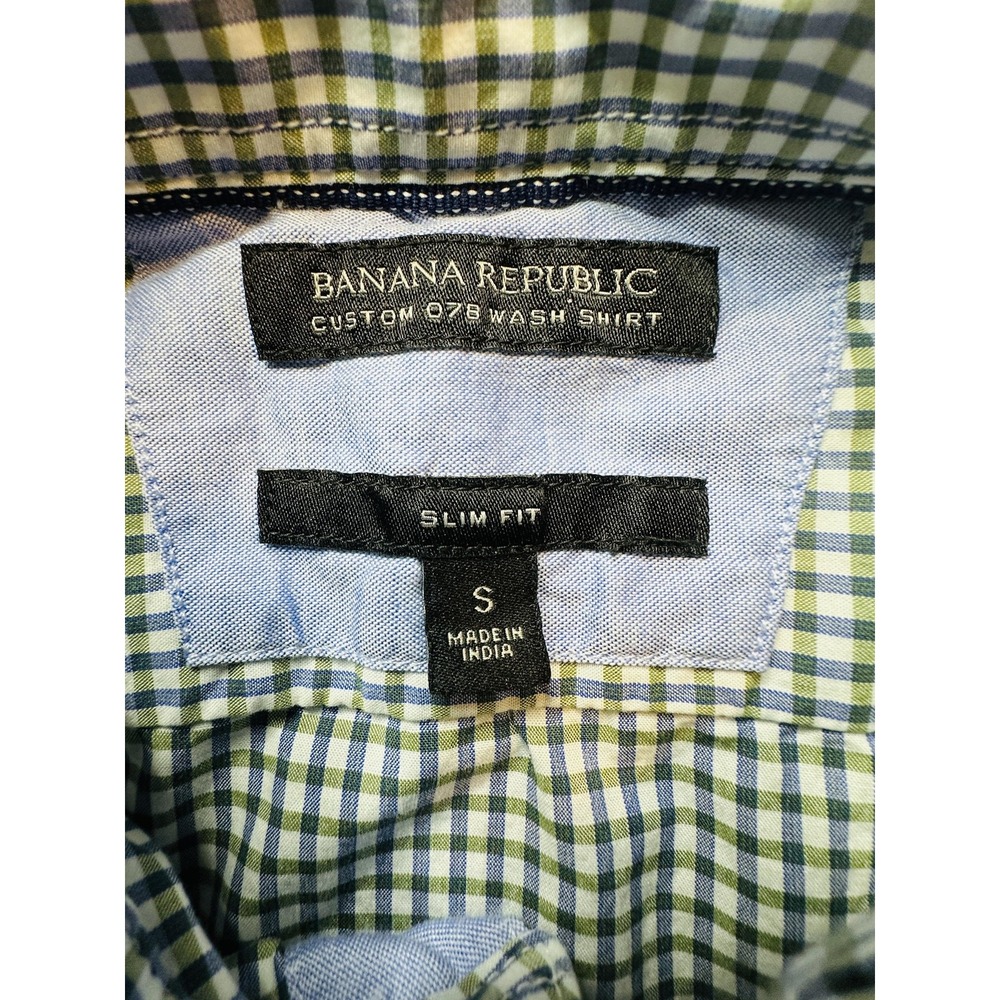 Banana Republic Shirt Mens Small Green Blue Check Slim Fit Button Down Cotton - Picture 2 of 11